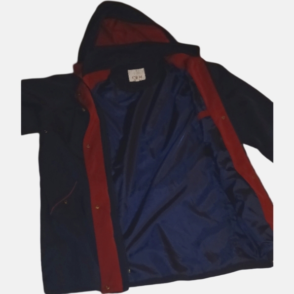 EWM Womens Coat navy Blue & Burgundy With Hood and Zipper Size 16 - Picture 2 of 3